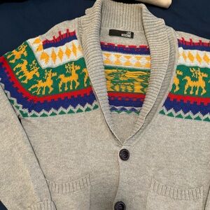 Love Moschino Gray Cardigan with Multicolor Pattern